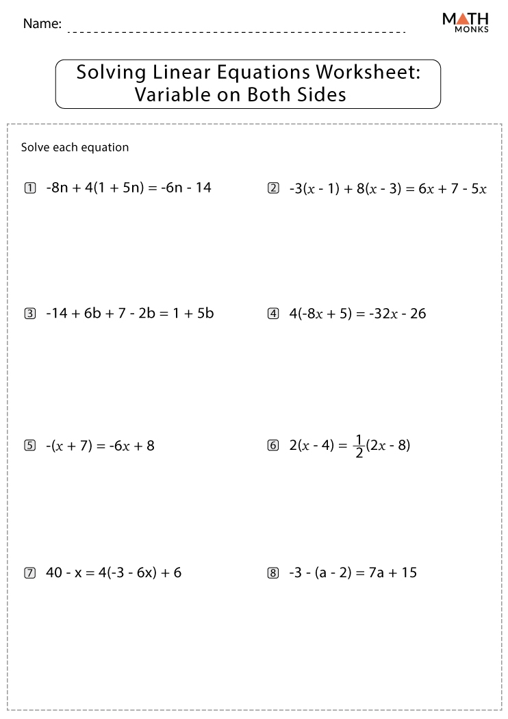 Linear Equations Worksheets With Answer Key