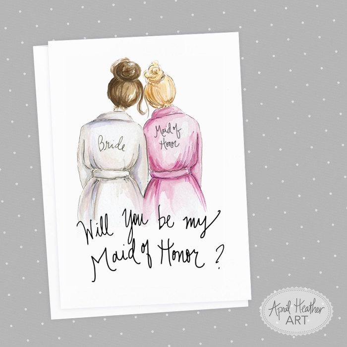 Maid Of Honor Brunette Bride And Blonde Maid Of Honor Will You Be My 