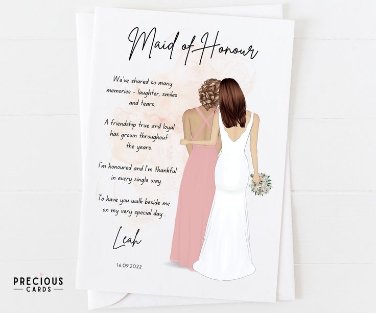 Maid Of Honour Card Personalised Wedding Day Card For Maid Of Honour