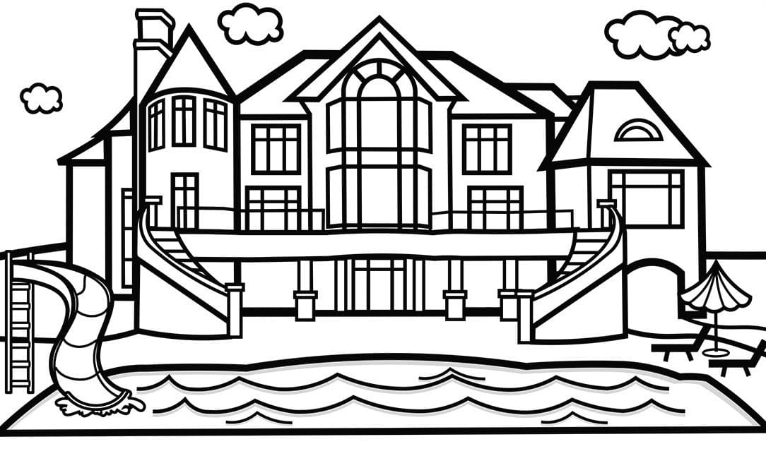 Mansion With A Pool Coloring Page Free Printable Coloring Pages For Kids