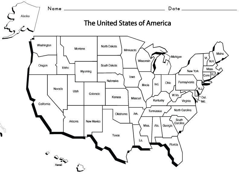 Map Of The United States Worksheets