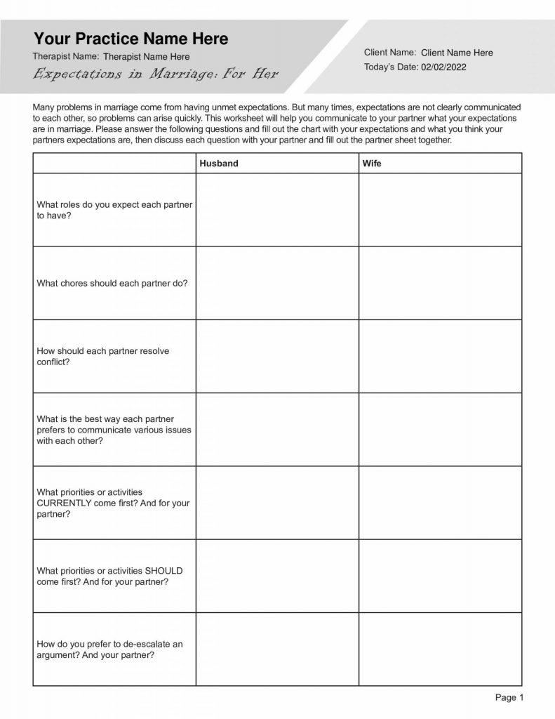 counseling worksheets