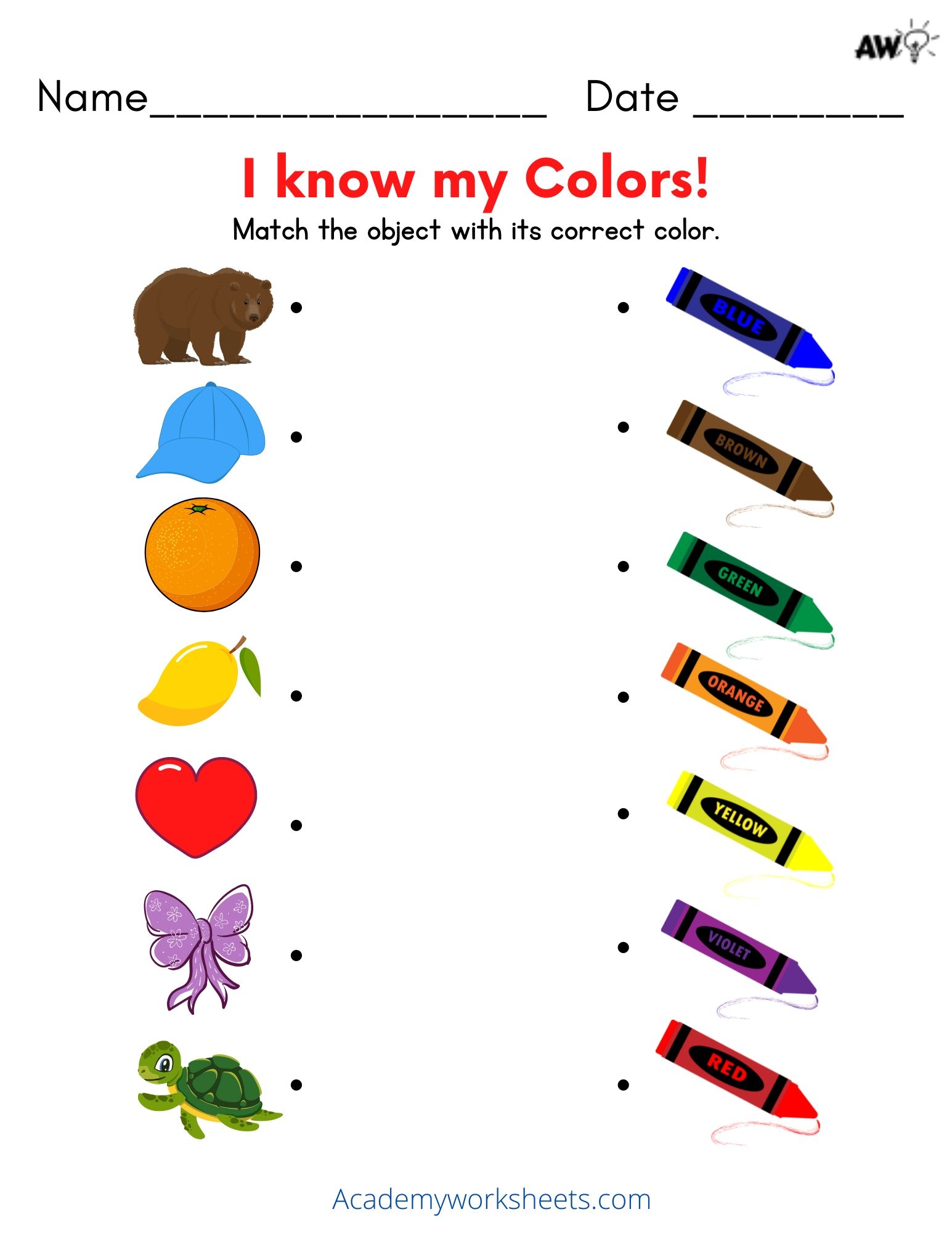 Matching Colors Worksheets Pre k Academy Worksheets