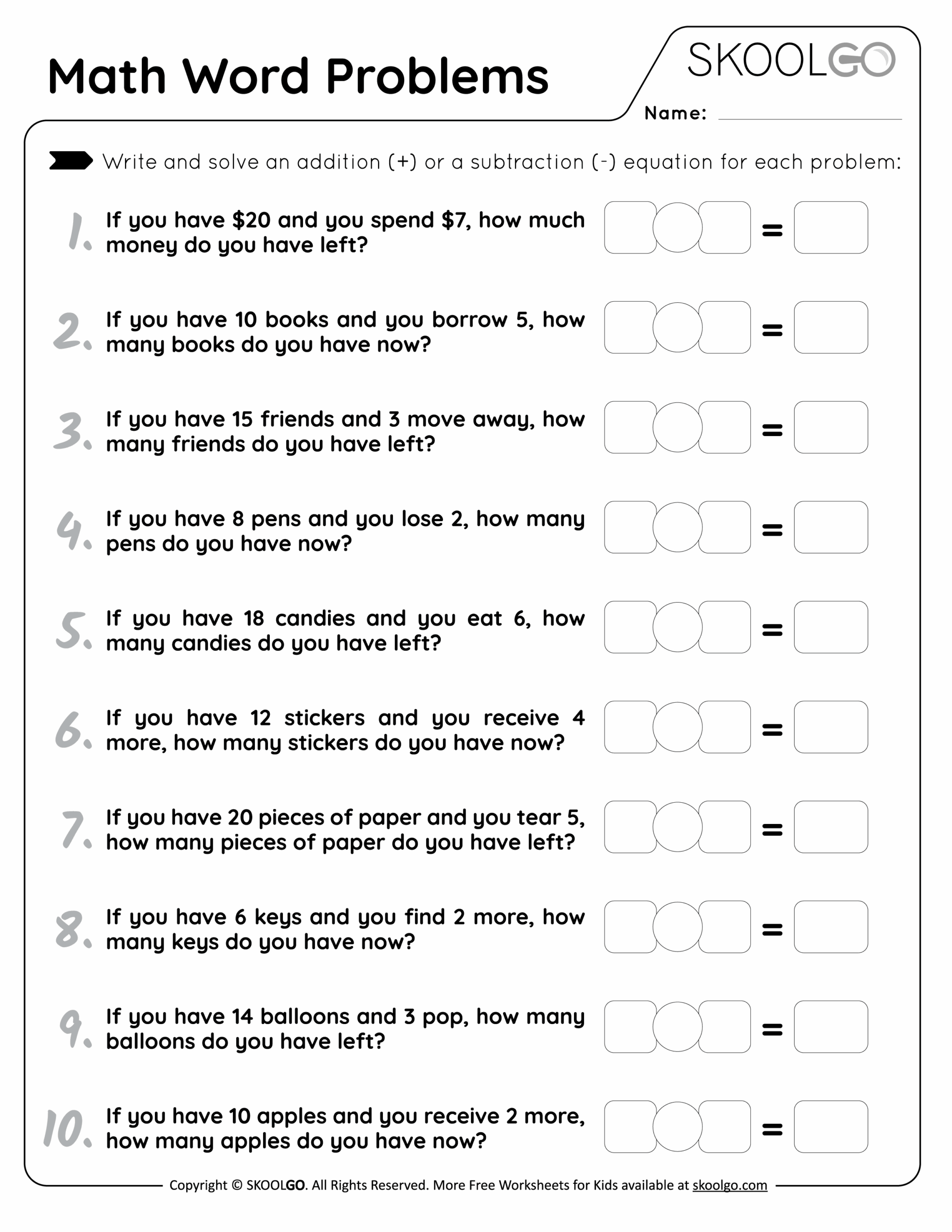 Math Word Problems Free Worksheet For Kids SKOOLGO