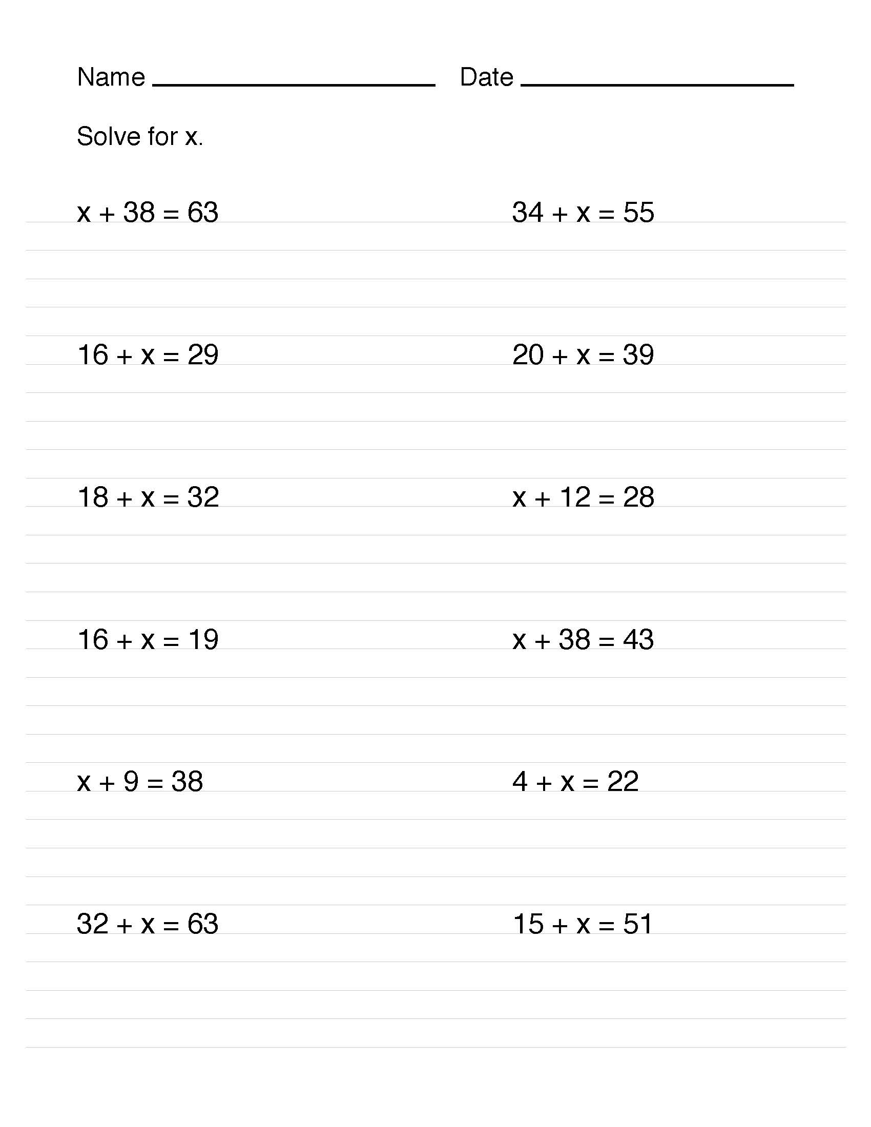 worksheet solving one step equations