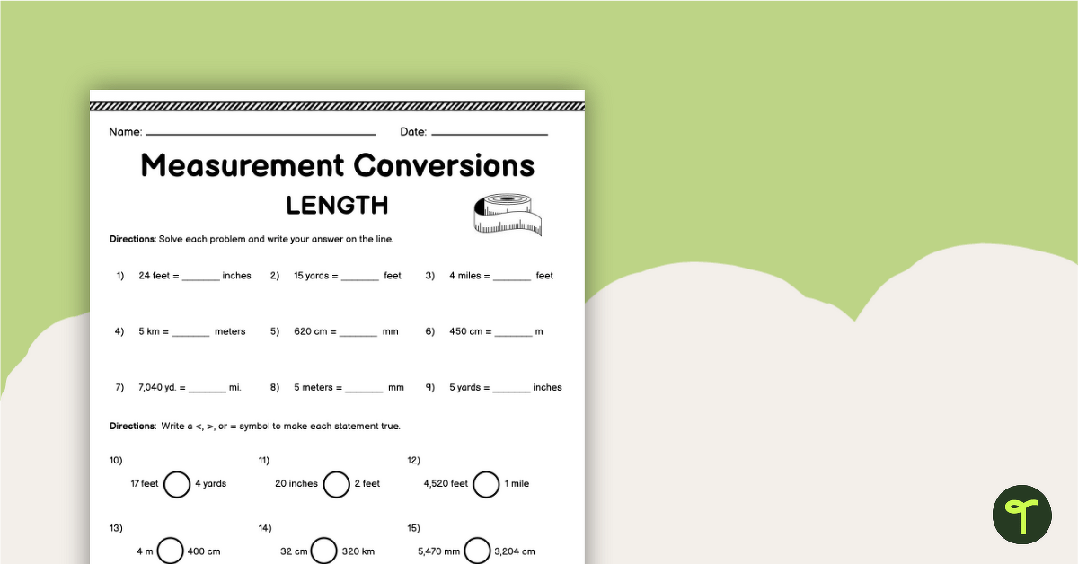 Measurement Conversions Length Worksheet Teach Starter 