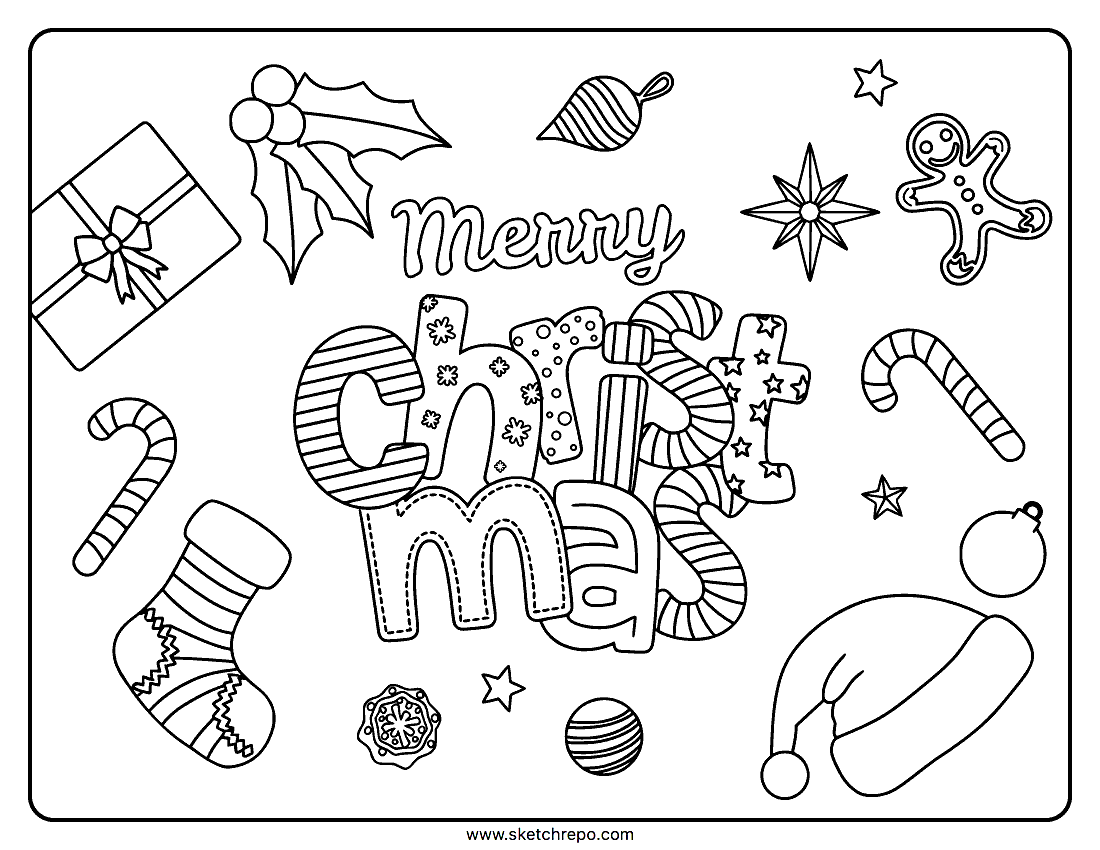 Merry Christmas Coloring Page Sketch Repo