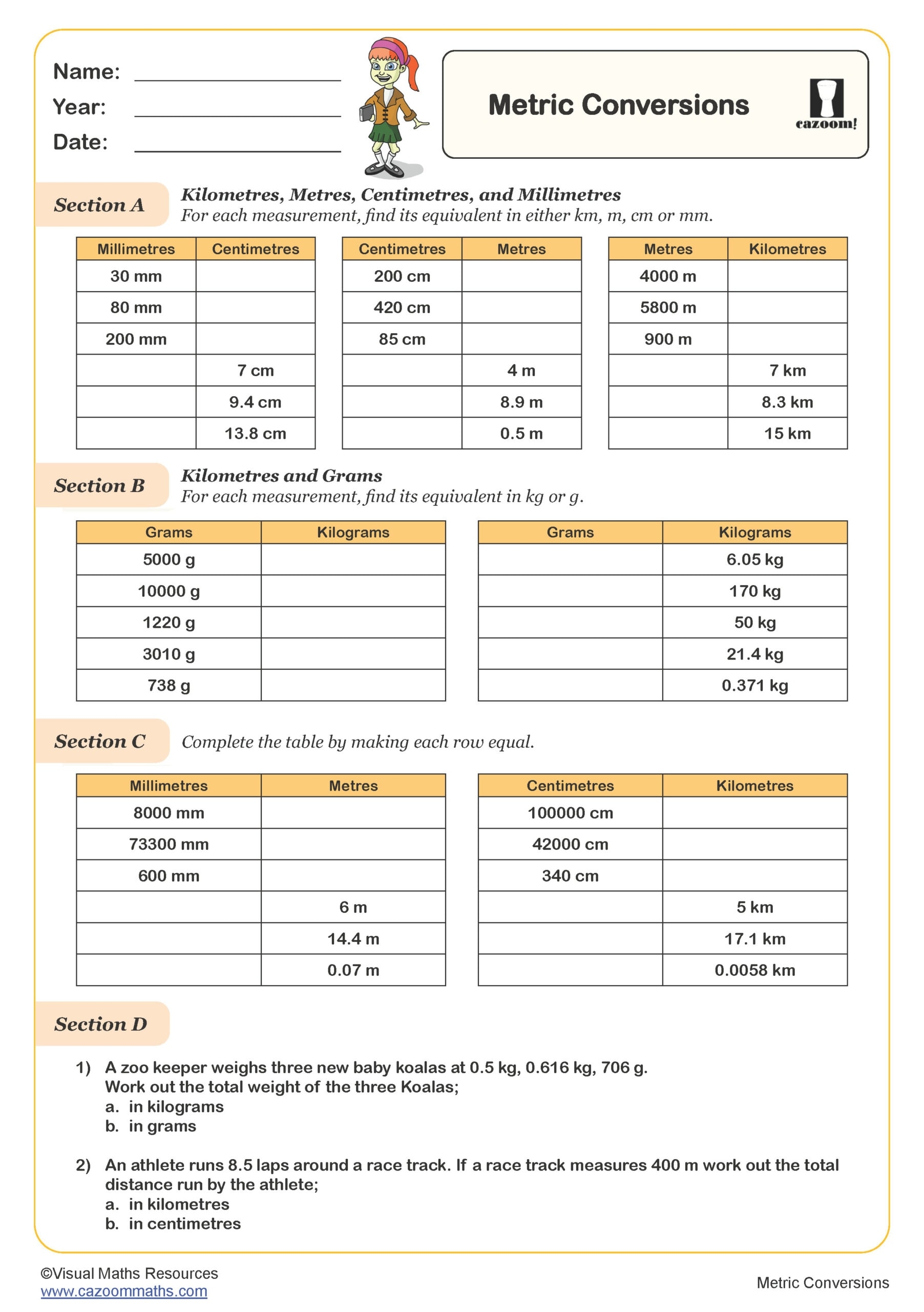 conversions worksheet