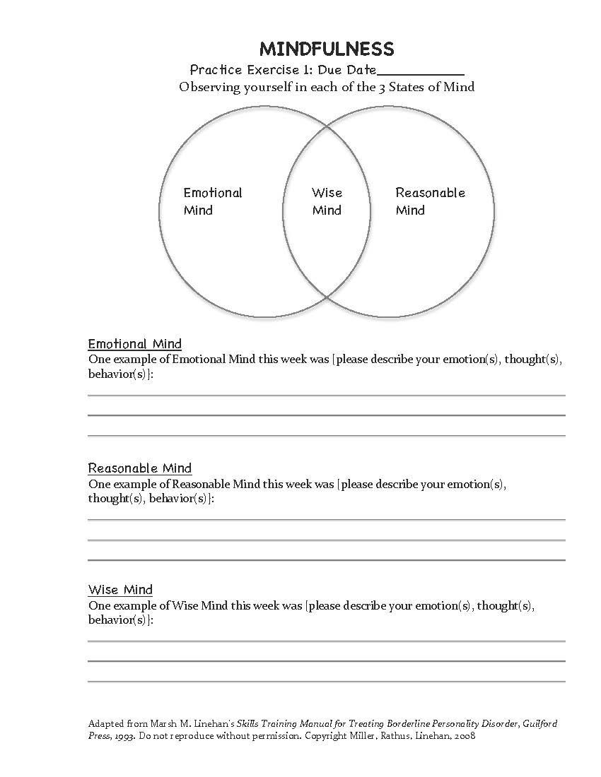 Mindfulness Dbt Skills Worksheets Therapy Worksheets Dialectical 