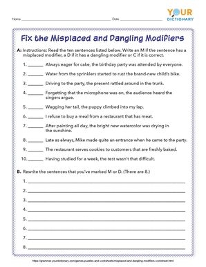 dangling modifier worksheet