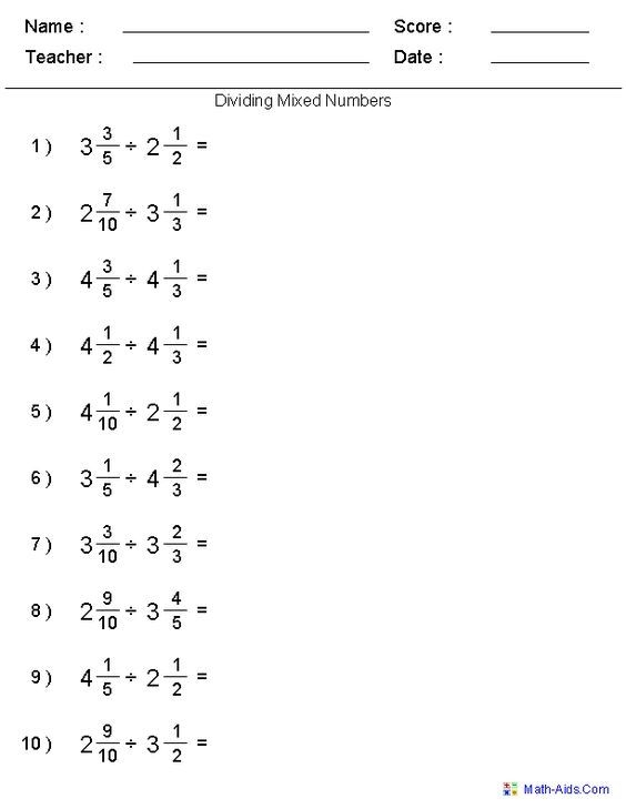 Mixed Fractions Worksheets 7th Grade FractionsWorksheets