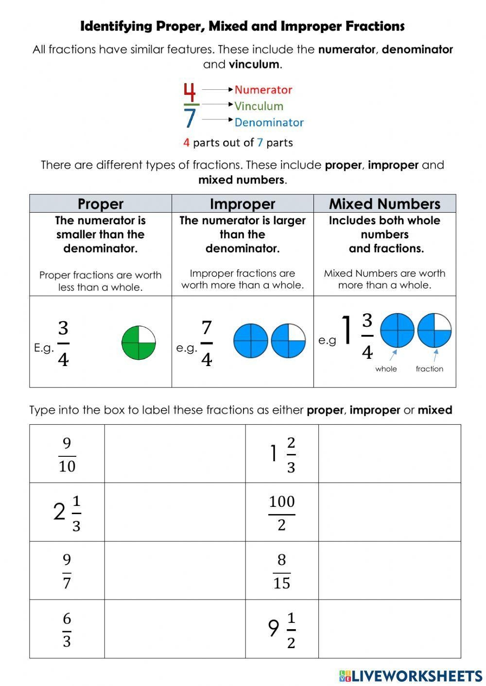 Mixed Numbers To Improper Fractions Worksheet examples Answers