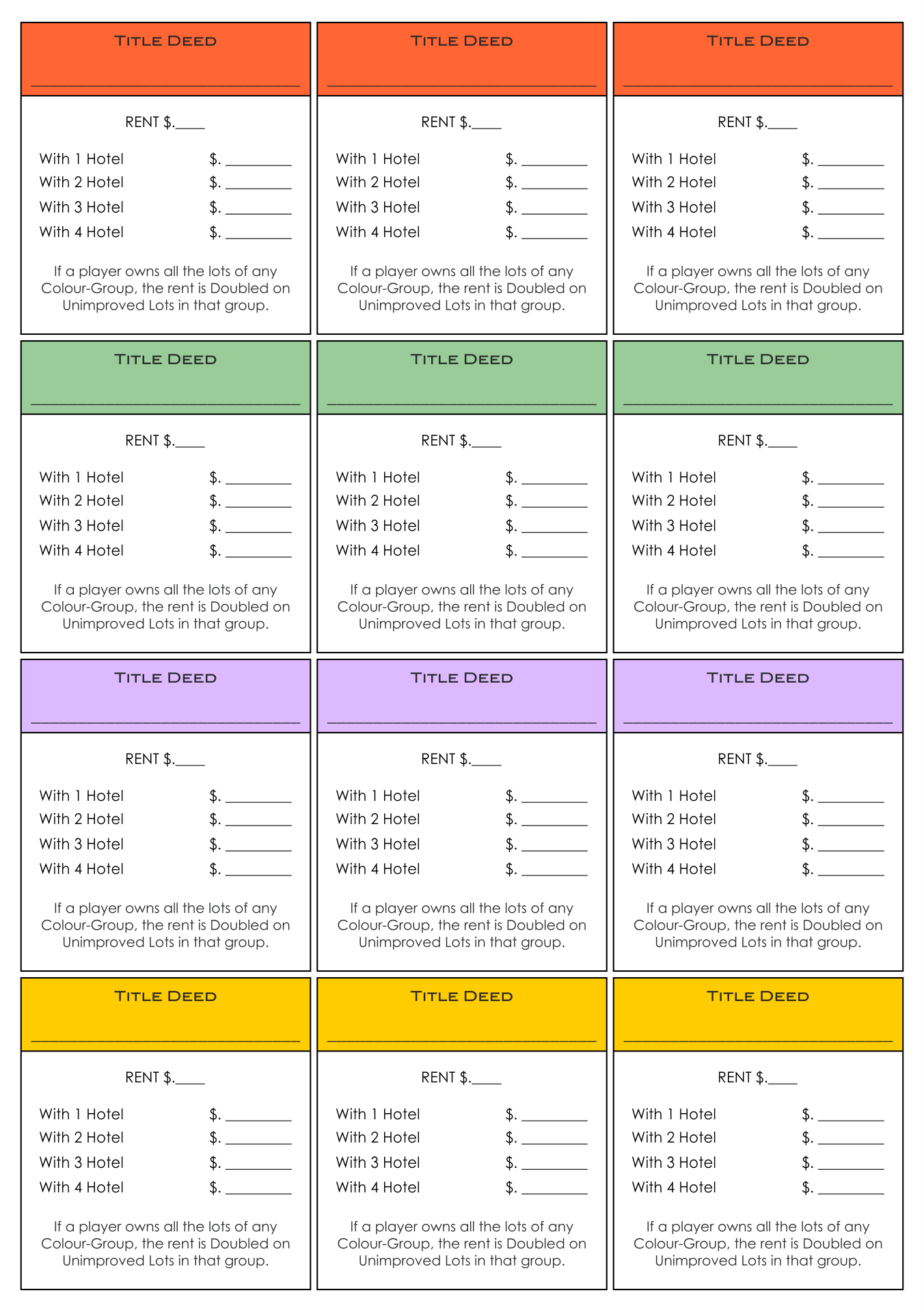 Monopoly Board Game Printable