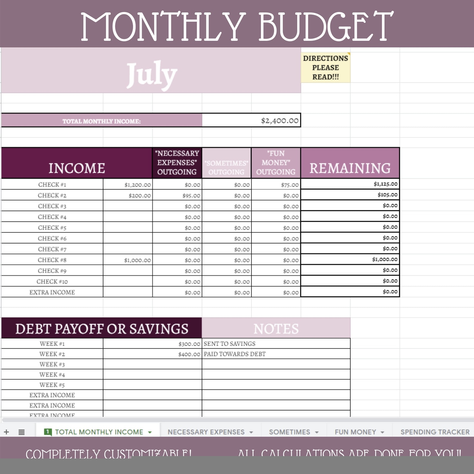 Monthly Budget Spreadsheet Google Sheets Instant Download Etsy Budget 