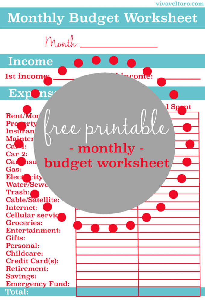 monthly budget worksheet