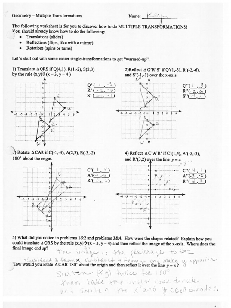 Multiple Transformations Answers PDF Worksheets Library