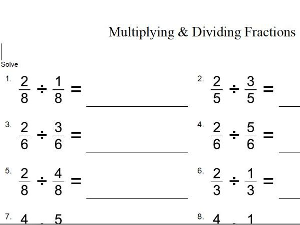 Multiplication And Division Fractions Worksheets Multiplication