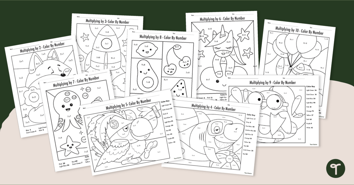 Multiplication Color By Number Worksheet Pack Teach Starter 