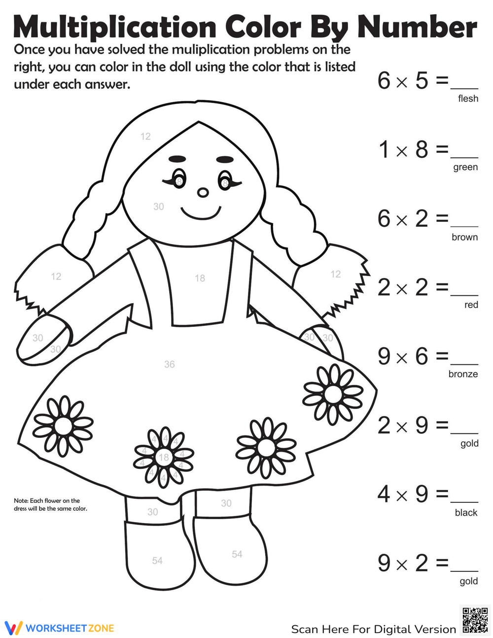 Multiplication Color By Number Worksheet Pack Teach Starter