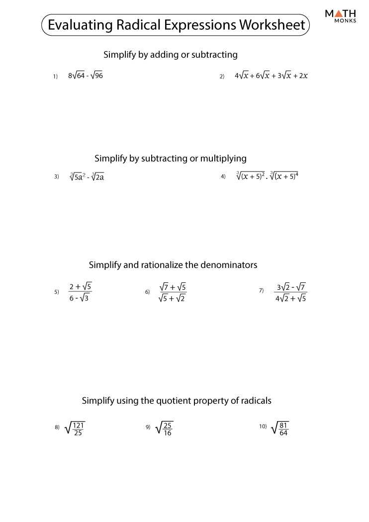dividing radicals worksheet