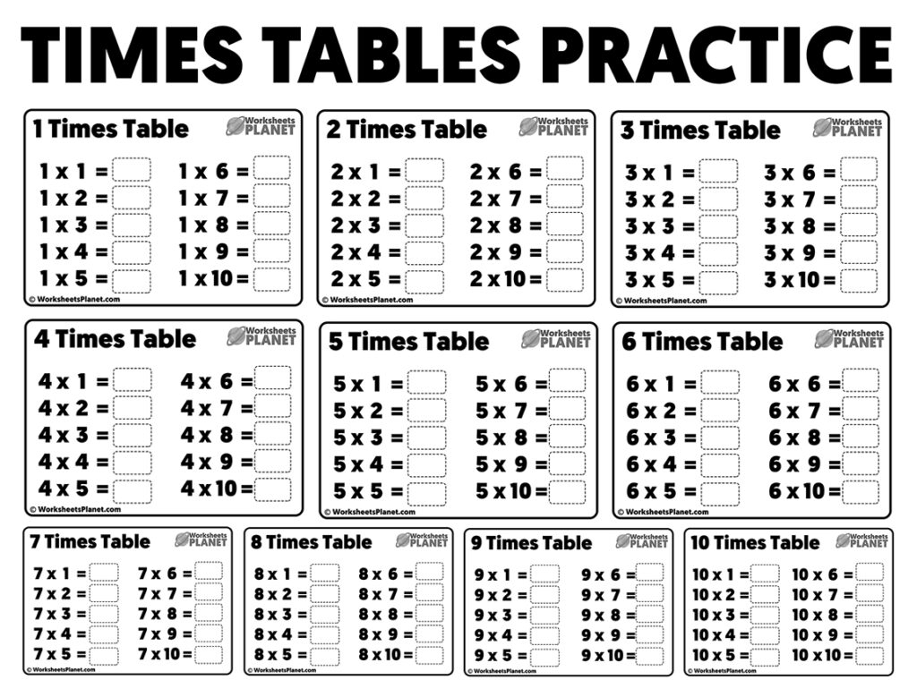 9 multiplication worksheets
