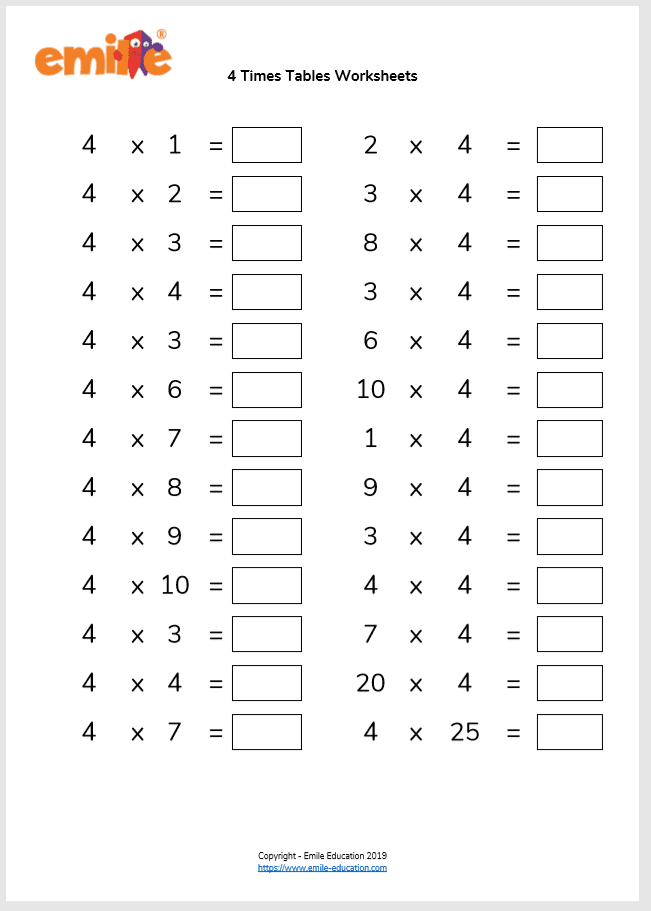 Multiplication Worksheets 4 Times Tables MultiplicationWorksheets