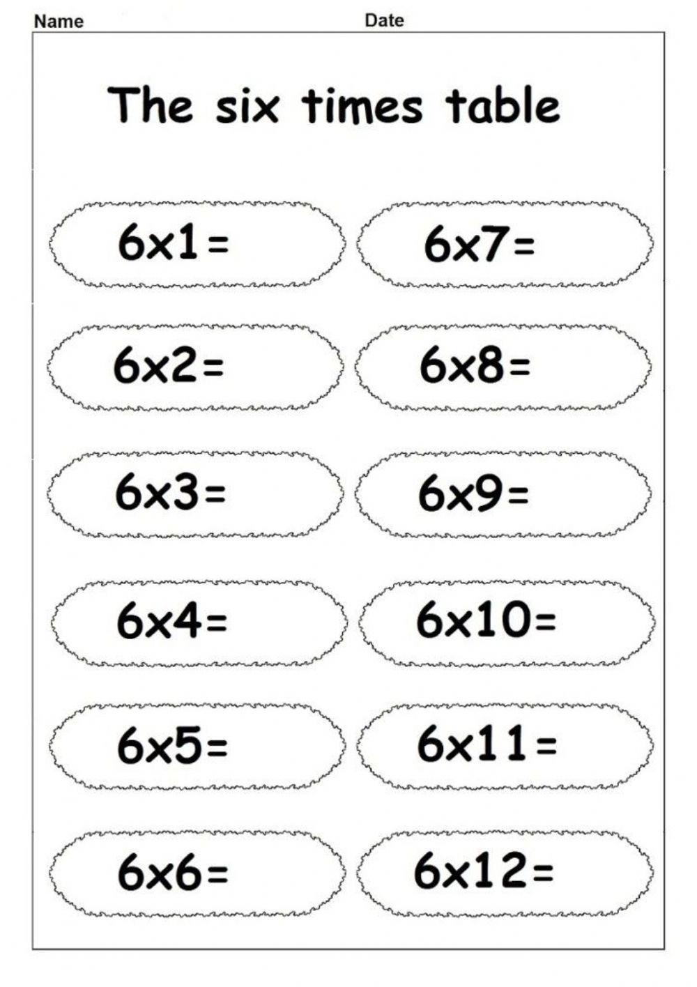 worksheets for times tables