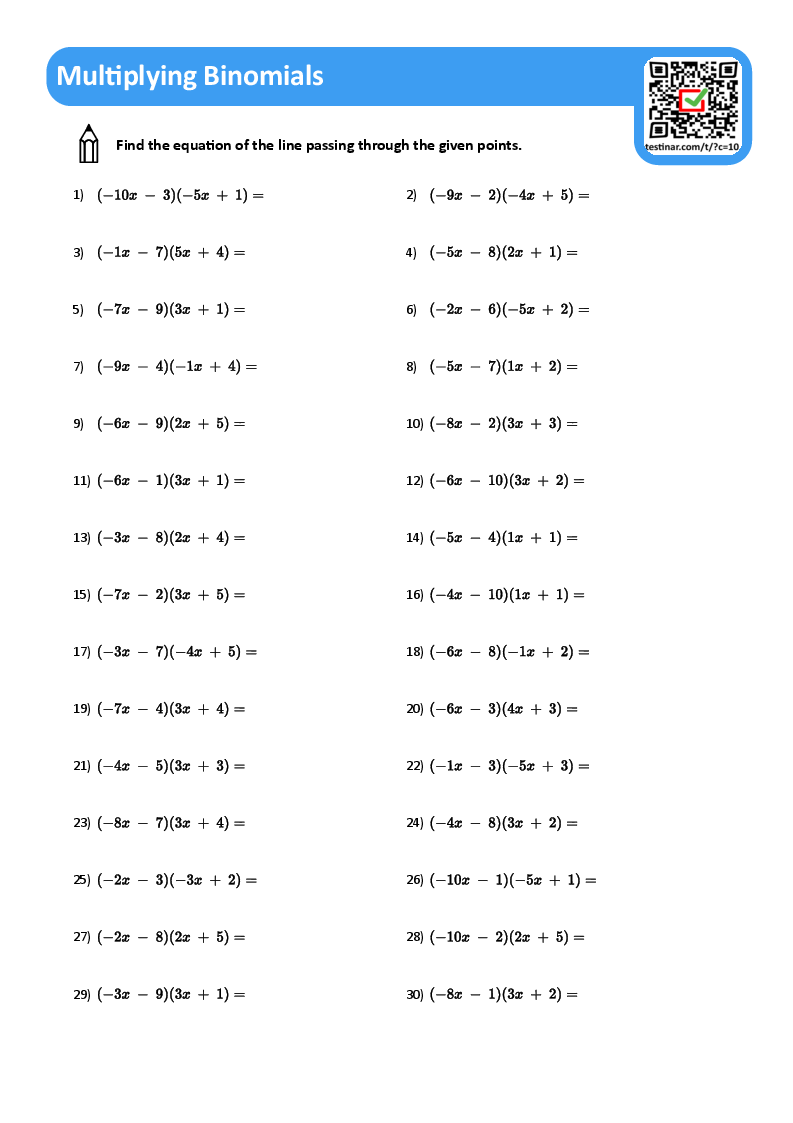 worksheet multiplying binomials