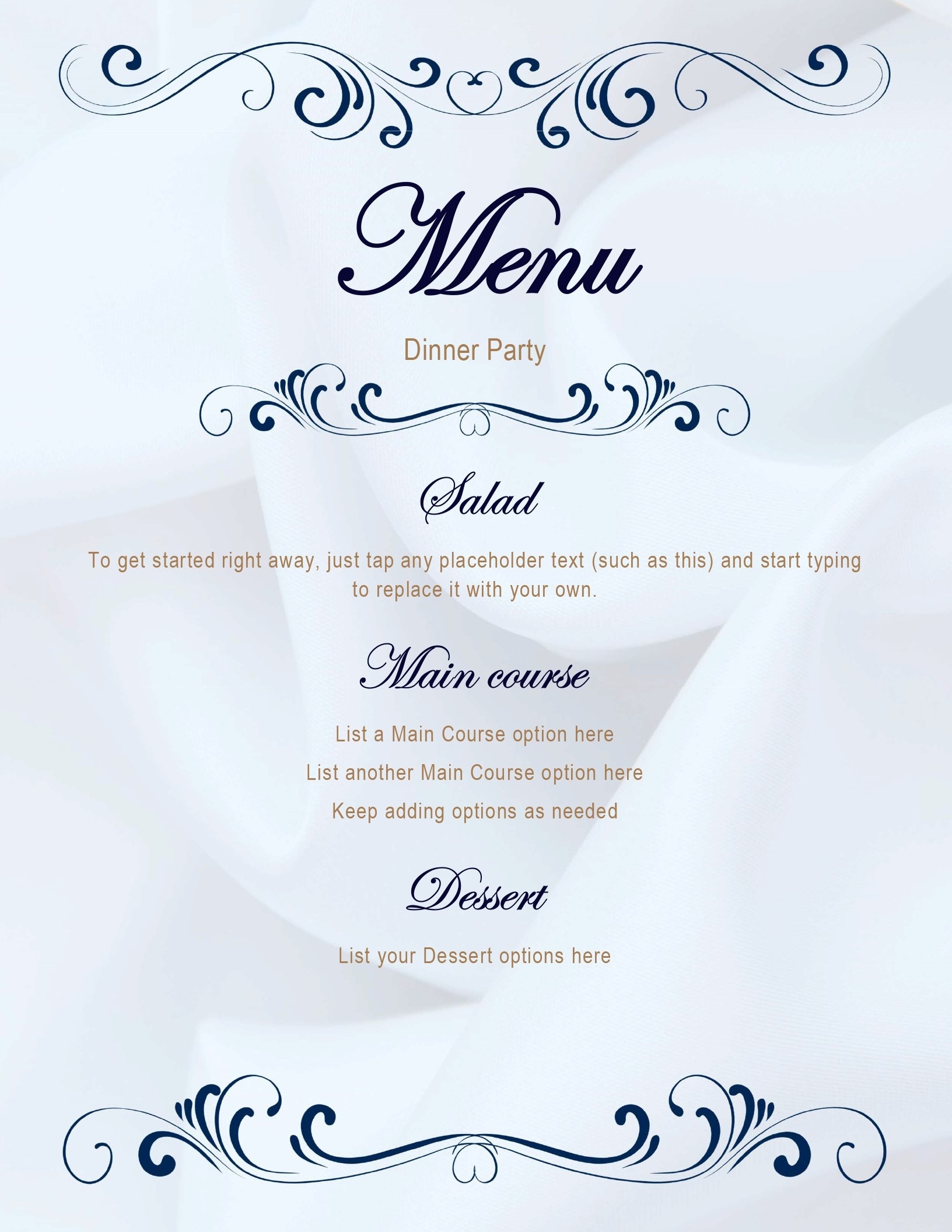 free printable menu template