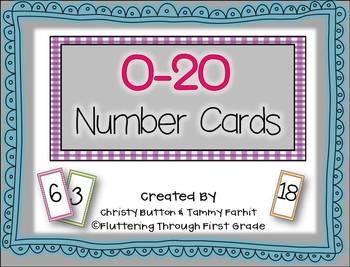 Number Card Printables 0 20 By Fluttering Through First Grade TpT