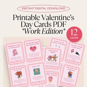 Office Valentines Day Cards Printable PDF Set Of 12 Workplace 