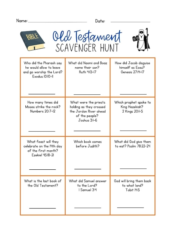 Old Testament Bible Scavenger Hunt Etsy Canada Worksheets Library