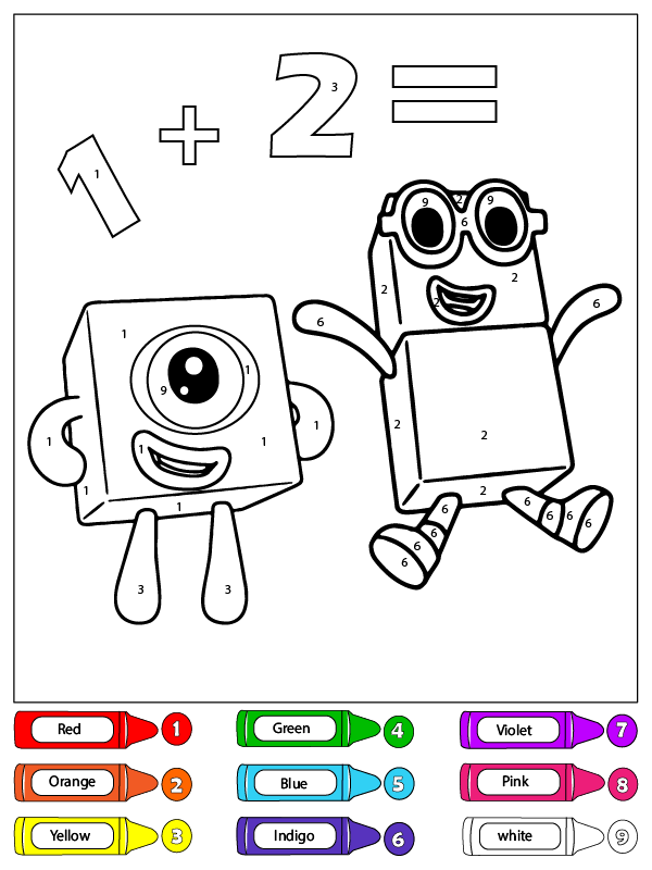 One And Two Numberblocks Color By Number Coloring Page Free Printable