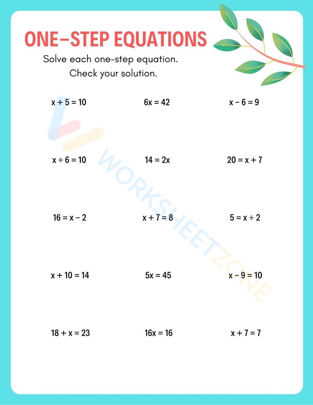 2 step equation worksheets