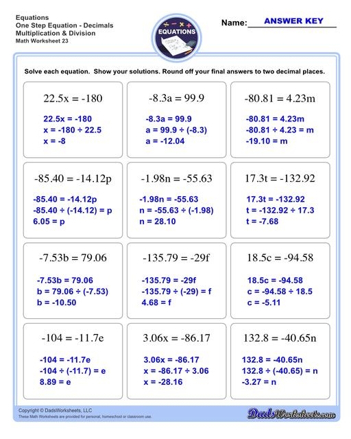 One Step Equations Worksheets Library