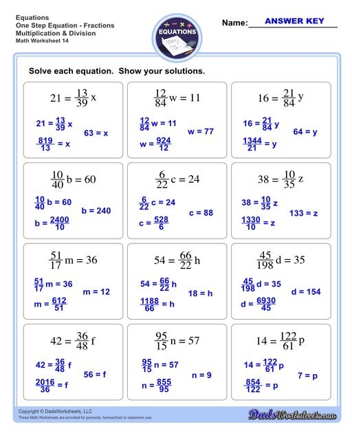 One Step Equations Worksheets Library