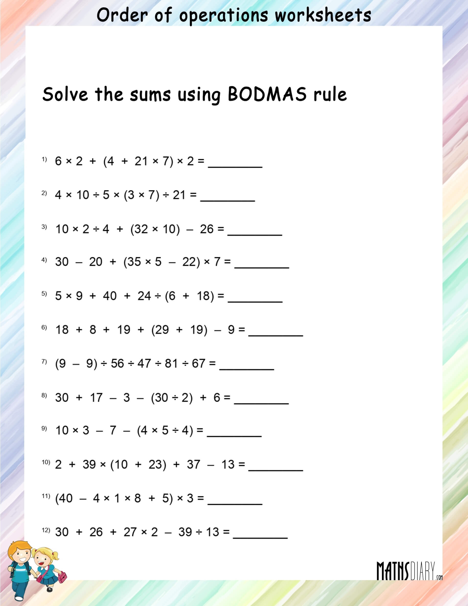 Order Of Operations Math Worksheets Worksheets Library