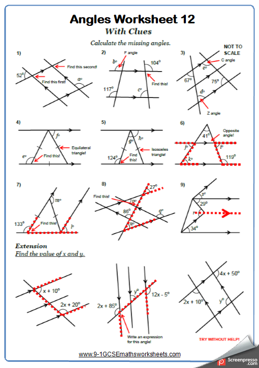 angles and parallel lines worksheet