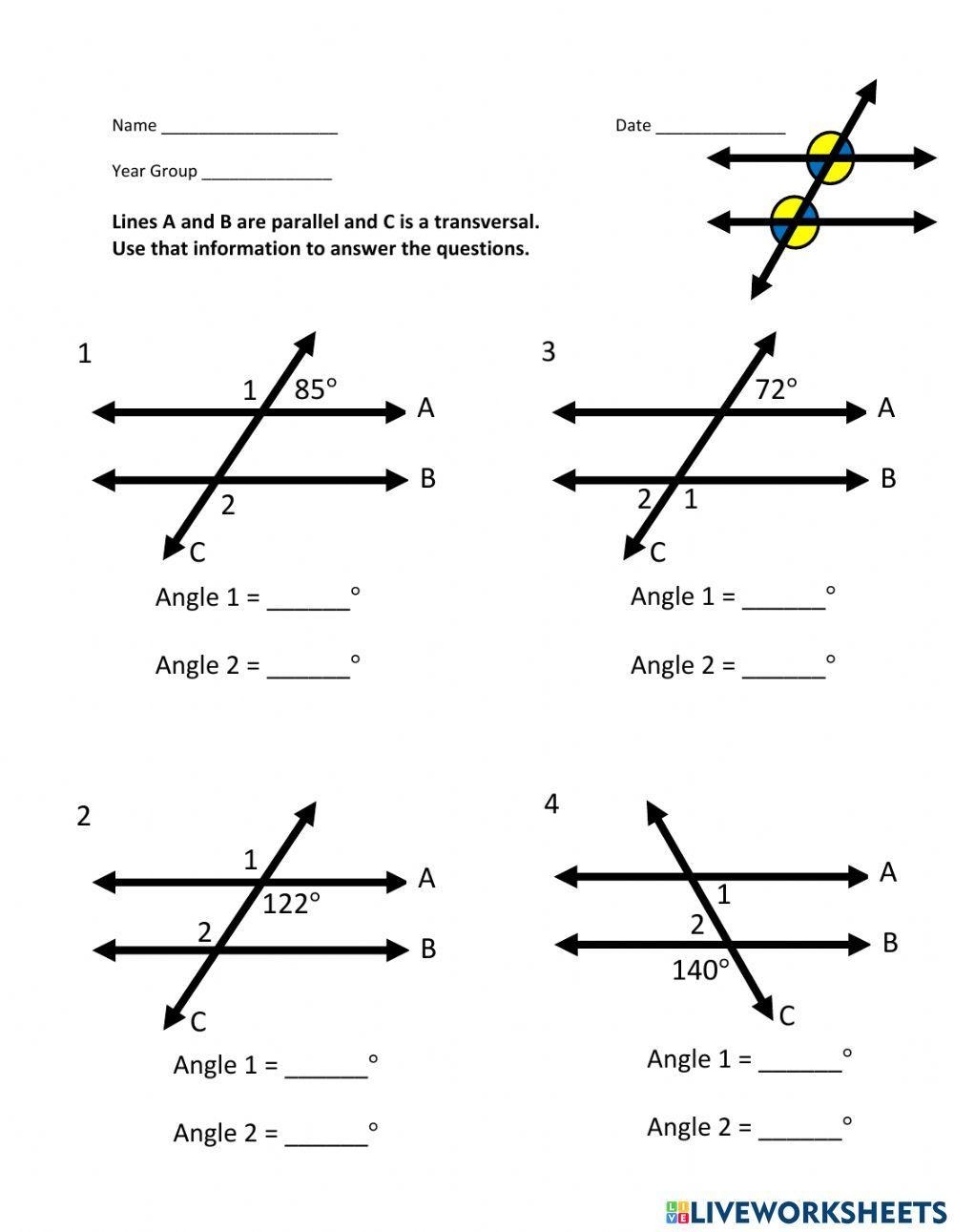 Parallel Lines Cut By A Transversal Worksheet Education