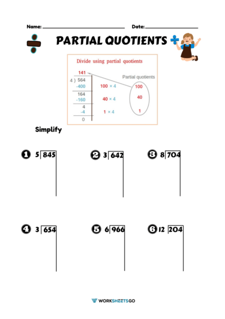 division with partial quotients worksheets