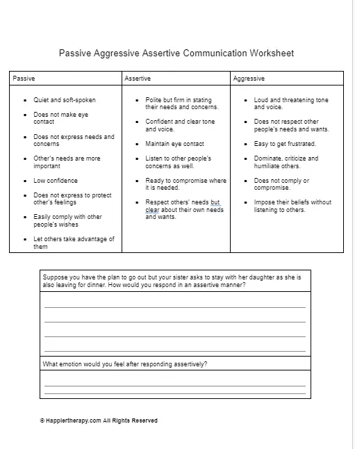 assertive communication skills worksheet