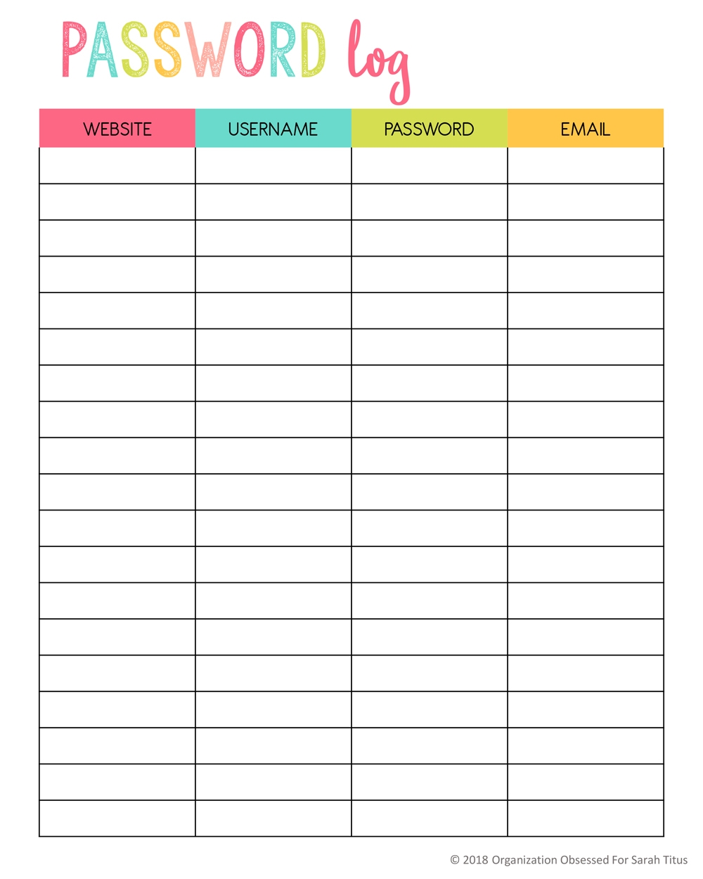 free printable password keepers