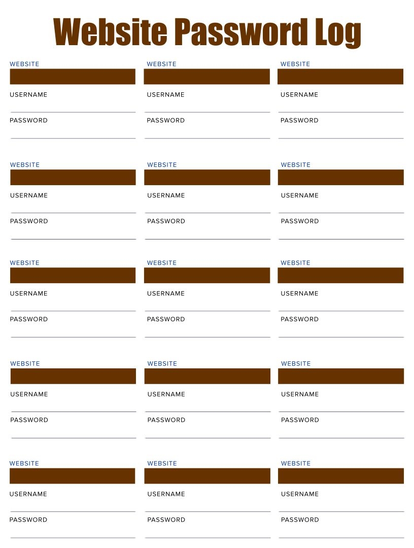 Password Log Sheets 10 Free PDF Printables Printablee