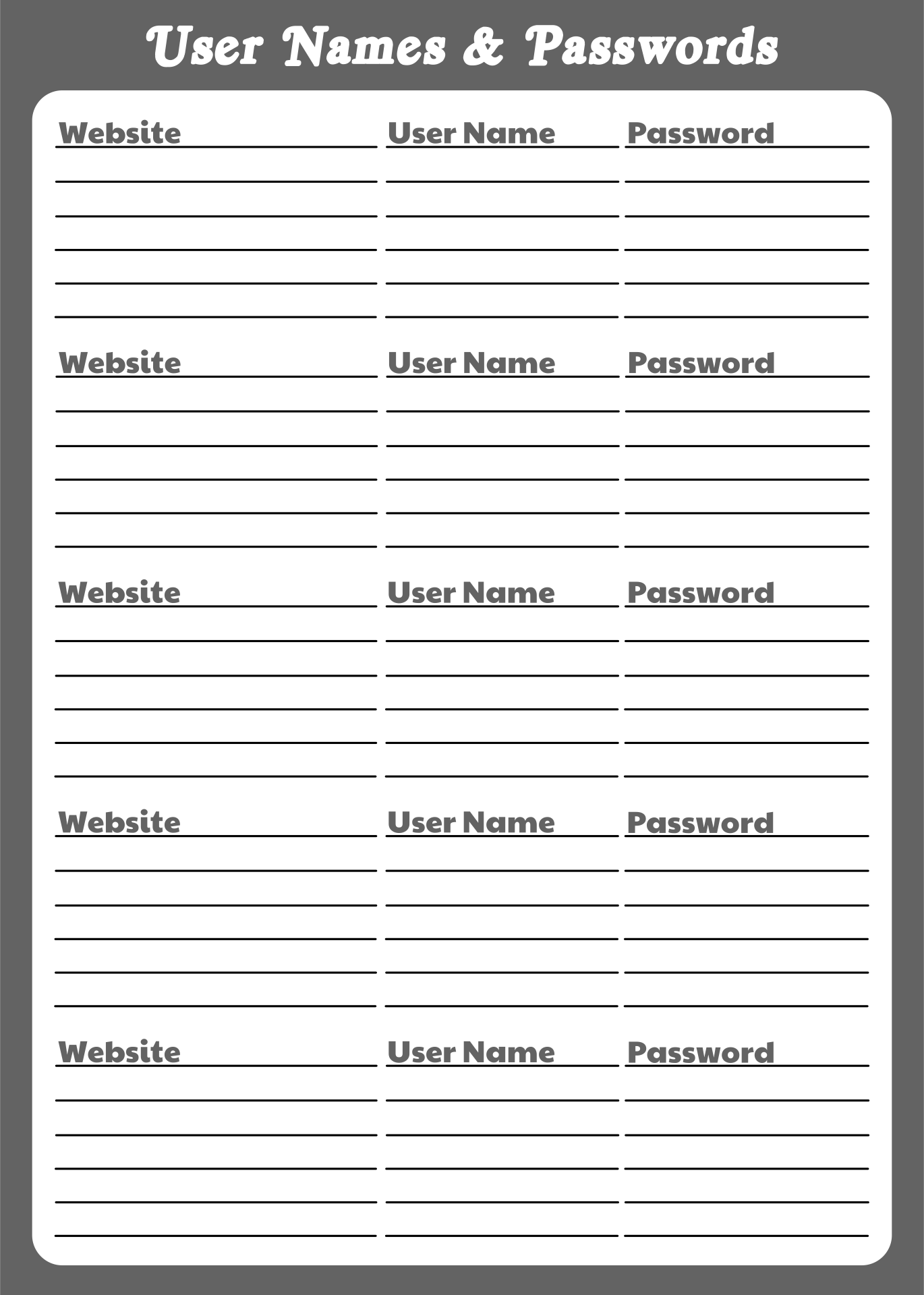 Password Log Sheets 10 Free PDF Printables Printablee