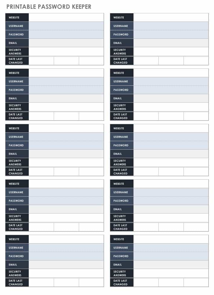 free printable password form