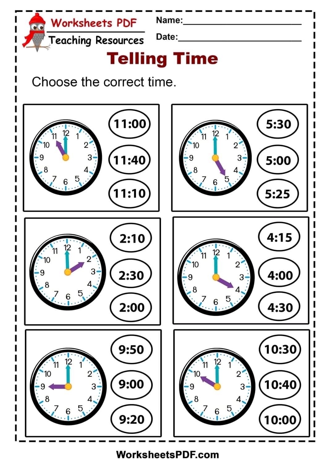 tell time worksheets