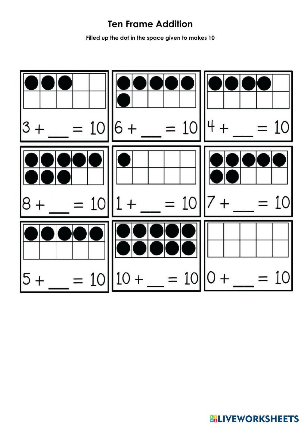 Pencil Ten Frame Addition Cards Worksheet 3 Dinosaurs Worksheets 