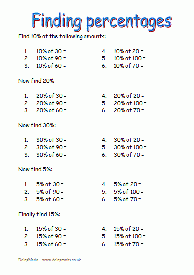 finding percent of a number worksheet