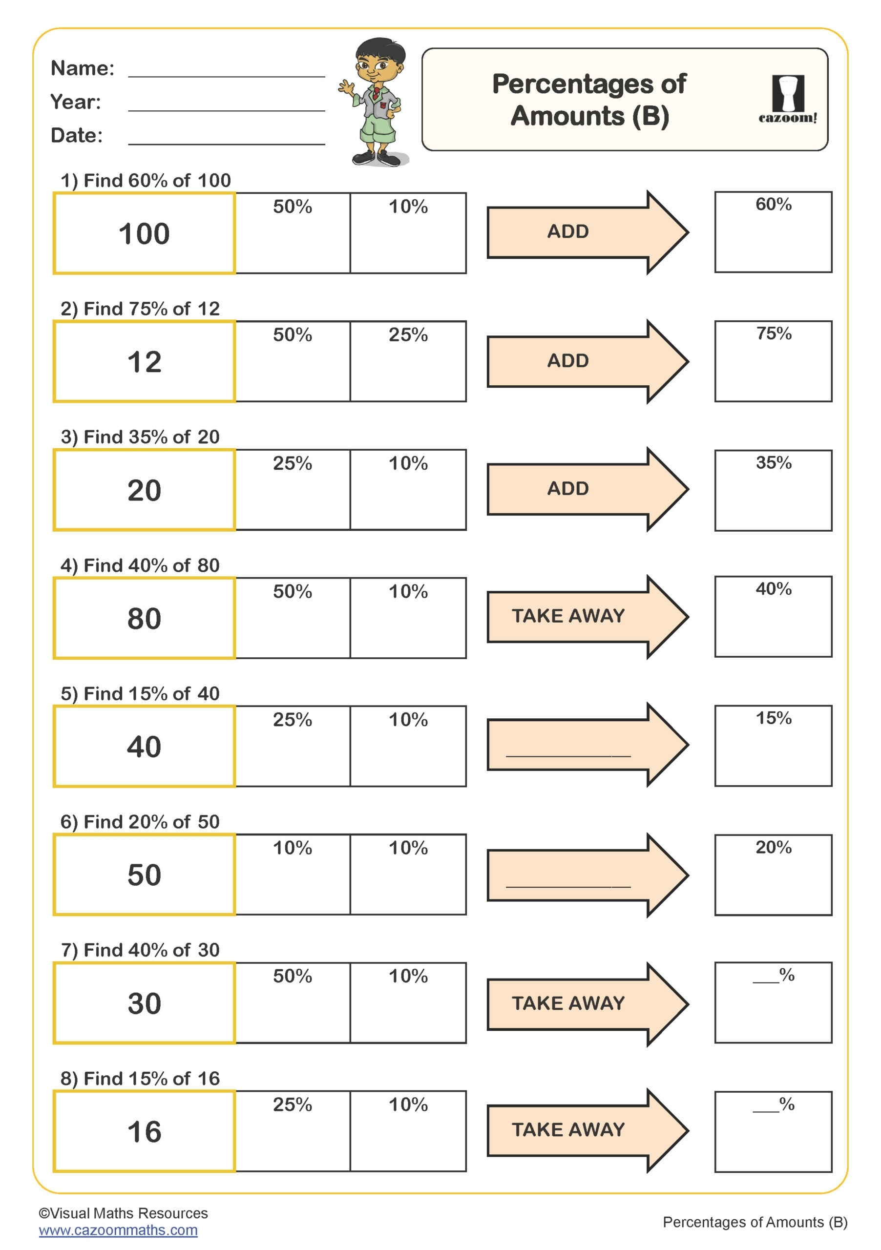 Percentages Of Amounts B Worksheet PDF Printable Number Worksheets 