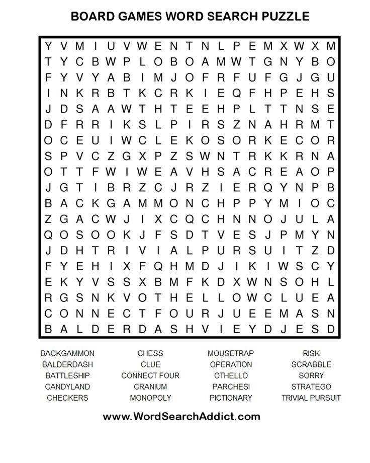 board game word search printable